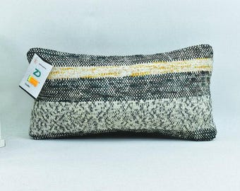 Handwoven wool pillow, Kilim pillow cover, Turkish pillow, Bohemian pillow, Throw pillow, Throw pillow, 8 x 16 Pillow cover, code448