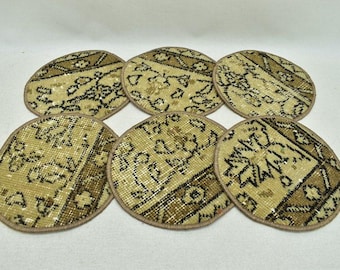 6 pieces linen plate mat / decorative rug supla / round placemat / gift for her / american service / 9x9 carpet table mat  /  code 161