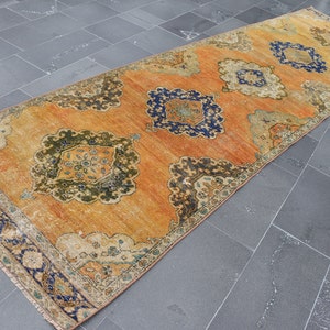 Vintage rug, Handmade rug, Turkish rug, Oushak rug, Runner  rug, 3.7 x 10.1 Ft, Bohemian decor rug, Hallway rug,  Organic Wool rug, ZD5400