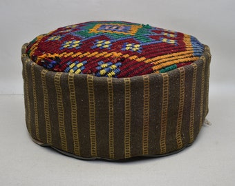 Kilim beanbag, Turkish pouf cover, Round pouf, Floor pouf, Moroccan pouf, Vintage decor pouf, Camping puffs 20x20 height 10 inches code 574