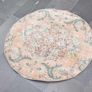 Beige Circle rug, Ethnic rug, Turkish rug, Round rug, Handmade rug, 3.2 x 3.2 Ft Small rug, Bathroom Area rug, Oushak rug, Boho rug, Zd8265