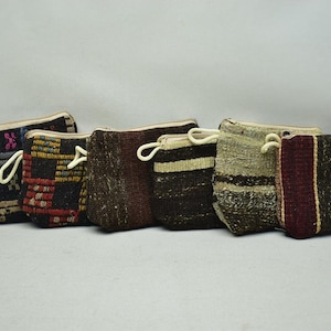 Vintage Coin purse, Wallet for women, Wool Kilim accessories, 7x9 inches Turkish Kilim wallet, 6 PIECES Boho purse, Handmade gifts, code 61