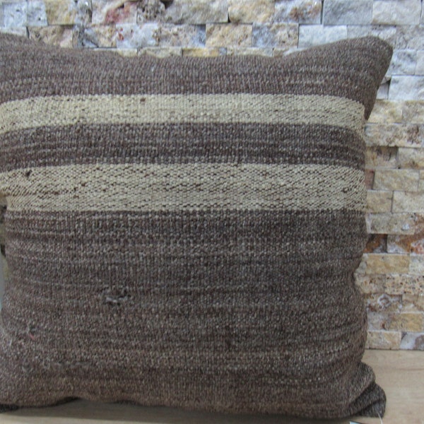 ethnic turkish pillow 16x16 brown kilim pillow cover 16x16 bohemian pillow aztec pillow organic pillow rustic pillow code 877