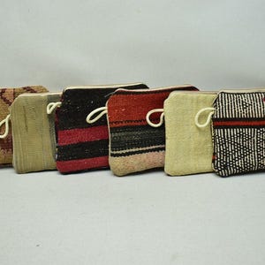 Handmade gifts, Vintage Coin purse, Wallet for women, Wool Kilim accessories, Turkish Kilim wallet, 6 PIECES Boho purse, 7x9 inches code 31