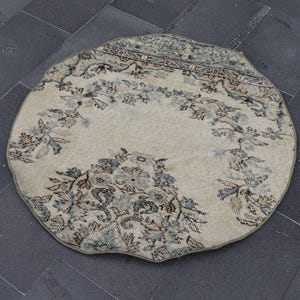 Beige Circle rug, Ethnic rug, Turkish rug, Round rug, Handmade rug, 3.2 x 3.2 Ft Small rug, Bathroom Area rug, Oushak rug, Boho rug, ZD8156
