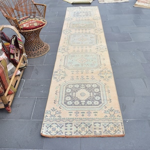 Oushak runner rug, Vintage rug, Turkish runner rug, 2.5 x 11.4 Ft, Corridor decor, Handmade rug, Stairway rug, Organic wool rug,  ZD7368