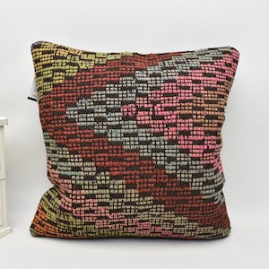 Anatolian kilim pillow cover, Vintage kilim pillow, Oriental kilim pillow, Home decor pillow, Handmade pillow, 18x18 pillow cover, code 4944