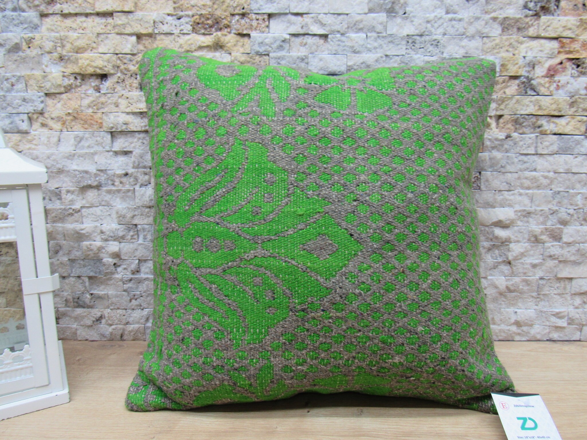 Kilim pillow 18x18 patterned designed green colored kilim Etsy