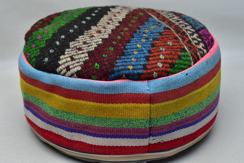 Pet cushion, Anatolian kilim pouf, Moroccan pouf, Ottoman pouffe, Patio decor pouf, 20x20x10 inches Vintage pouf, Garden decor, code 599 image 3