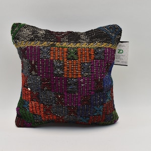 Kilim pillow cover, Bohemian kilim pillow, Cecim pillow, Multicolor pillow, Rustic pillow, Aztec kilim pillow, 14x14 pillow cover, code 1920