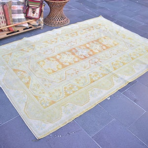 Gebiedsdeken, Vintage tapijt 5,1 x 7,3 Ft, Turks wollen tapijt, Boho tapijt, Decoratief tapijt, Oushak tapijt, Anatolisch tapijt, Slaapkamerkleed, Tapijt ZD7104