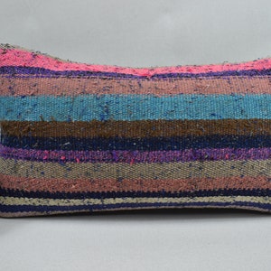 decorative kilim pillow cover / turkish pillow / nomadic wool pillow / striped pillow / organic wool pillow / 10x20 pillow cover / code 3045