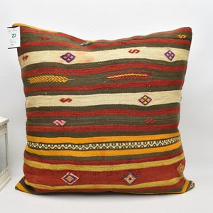 Striped pillow cover, Organic kilim pillow, Nomadic pillow, Floor pillow, Tribal pillow, Anatolian pillow, 28x28 pillow cover, code 831