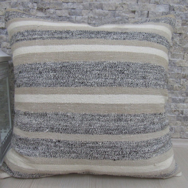 Organic Handmade Pillow Vintage Kilim Pillow 24 x 24 Decorative Pillow Turkish Pillow Kilim Rug Cushion Boho Pillow Kilim Pillow Lumbar