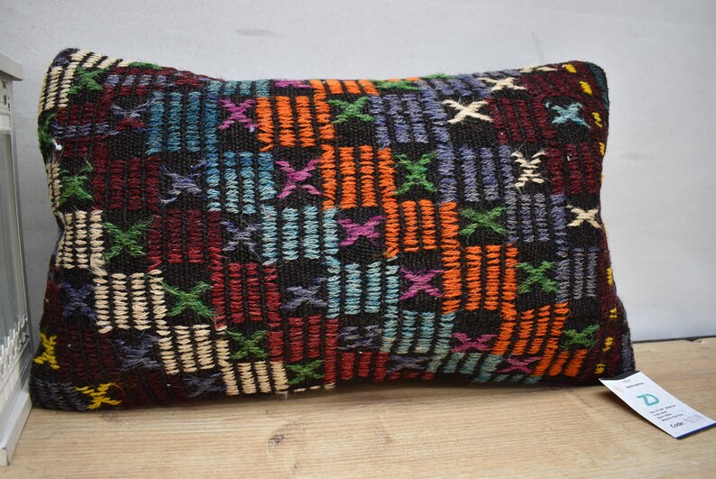 ottoman pillow rustic kilim pillow tribal kilim pillow home decor pillow boho pillow organic pillow 12x20 pillow cover code 3659