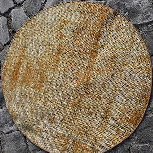 Orange rug, Round rug, Decorative rug, Circle rug, Turkish rug, Doormat rug, Small rug, 2.7 x 2.7 Ft Bathroom Area rug , Oushak rug, Zd2431