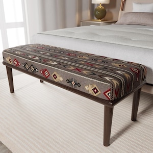 Decorative bench, Oriental bench, Turkish bench, Ottoman bench, Bedroom bench, Bedroom ottoman bench, Turkish rug bench, Boho bench,