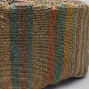 Pet cushion, Anatolian kilim pouf, Moroccan pouf, Ottoman pouffe, Patio decor pouf, 20x20x10 inches Vintage pouf, Garden decor, code 413 image 3