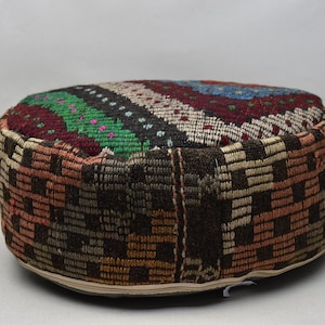 Ottoman pouf, Wool Turkish pouf, Kilim beanbag, Ethnic pouf, Moroccan pouf, Decorative Pouffe, Garden pouf 20x20 height 10 inches code 603