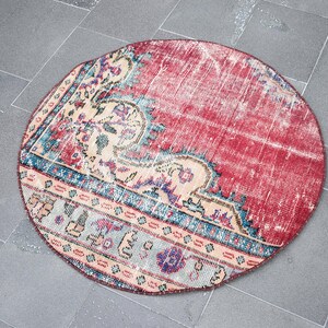 Beige Circle rug, Ethnic rug, Turkish rug, Round rug, Handmade rug, 3.2 x 3.2 Ft Small rug, Bathroom Area rug, Oushak rug, Boho rug, Zd8249