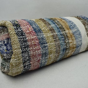 Kilim pillow, Bolster pillow, Decorative pillow, Turkish meditation pillow, Kelim kissen, Organic wool pillow, 10x22 pillow cover, code 262