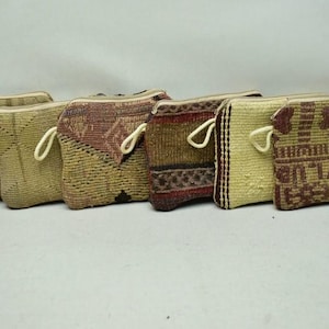 6 PIECES Boho purse, Handmade gifts, Vintage Coin purse, Wallet for women, Wool Kilim accessories, 7x9 inches Turkish Kilim wallet, code 56