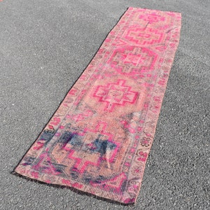 Gang vloerkleed, Roze Runner vloerkleed, Handgemaakt Turks vloerkleed, 2,6 x 10,5 Voet, Herki vloerkleed, Vintage vloerkleed, Gang vloerkleed, Decoratief Keukenkleed, zd2826