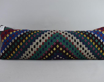 Decorative kilim pillow, Lumbar kilim pillow, Long size pillow, Striped kilim pillow, Bohemian kilim pillow, 16x48 pillow cover, Code 925