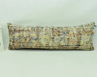 Home decor rug pillow, Lumbar rug pillow, Anatolian wool rug pillow, Boho decor pillow, Ethnic rug pillow, 12x36 Pillow cover, code 2114
