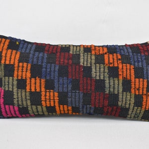 fodera per cuscino cecim kilim / cuscino da pavimento / cuscino di piccole dimensioni 10x20 / cuscino con decorazioni geometriche / decorazioni per la casa / fodera per cuscino kelim / codice 2924