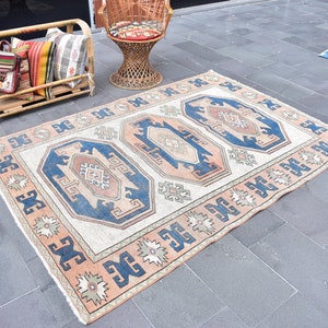 Gebiedsdeken, Vintage tapijt 5,1 x 7,3 Ft, Turks wollen tapijt, Boho tapijt, Decoratief tapijt, Oushak tapijt, Anatolisch tapijt, Slaapkamerkleed, Tapijt ZD7445
