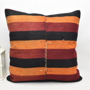 Striped pillow cover, Boho kilim pillow, 28x28 home decor pillow, Decorative pillow, Floor pillow, Apartment decor pillow cover, code 847