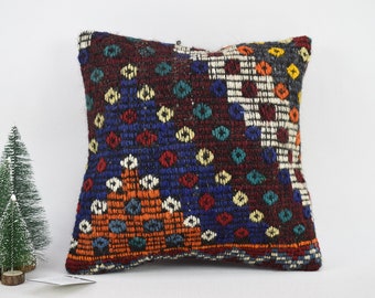 handmade kilim pillow cover / bohemian kilim pillow / nomadic kilim pillow / aztec kilim pillow / cushion / 14x14 pillow cover / code 2639