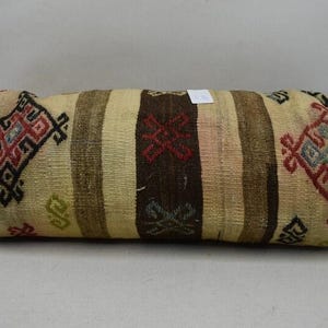 Kilim pillow, Farmhouse decor pillow, Sofa pillow, Turkish bolster pillow, Kelim kissen, Organic wool pillow, 10x22 pillow cover, code 288