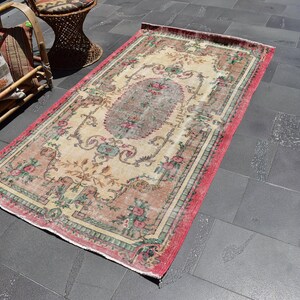 Vintage area rug, Floor rug, Bohemian rug, Tribal rug, Livingroom rug, Handmade rug, Turkish rug, 3.8 x 6.9 Ft, Boho rug, Oushak rug ZDA0915