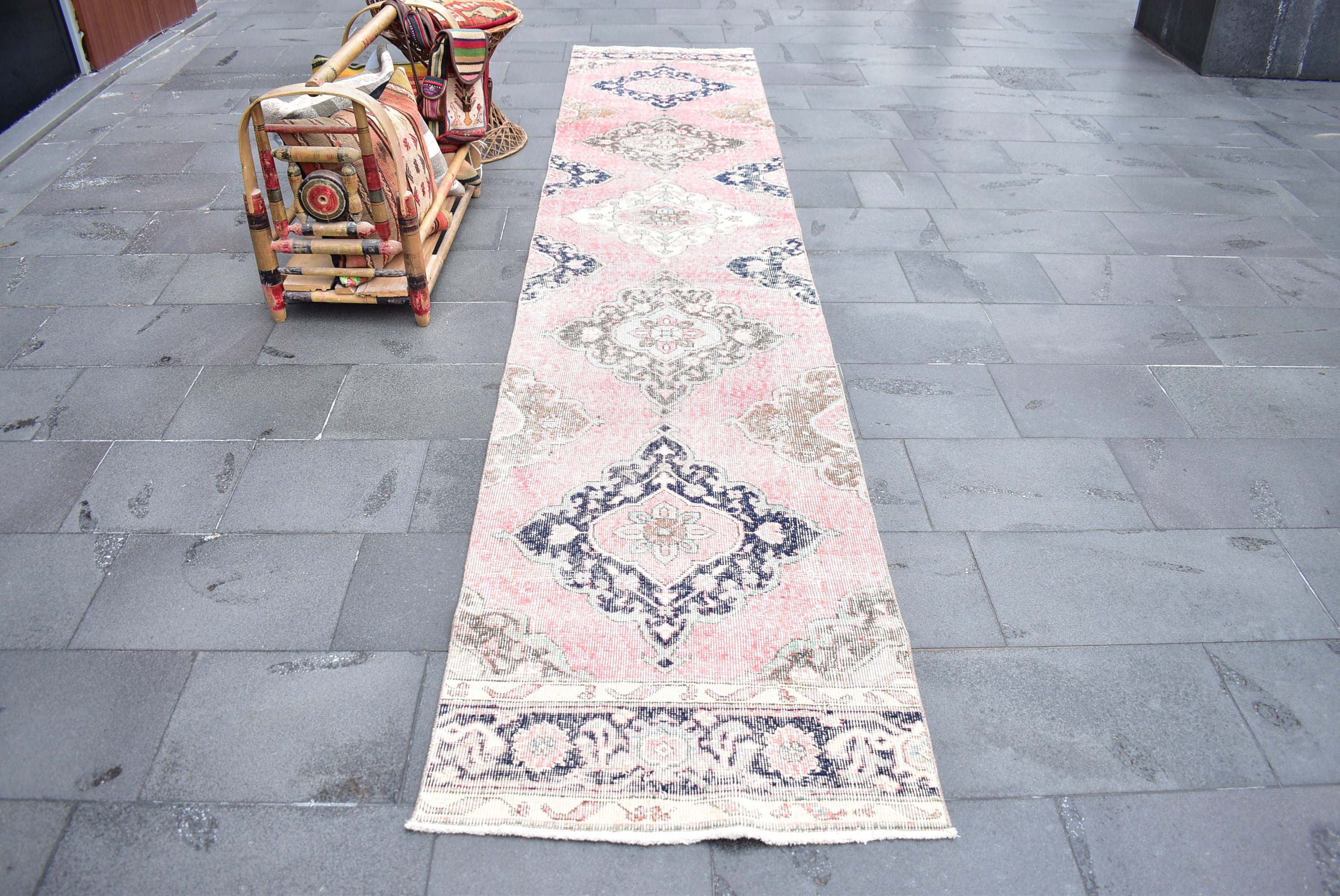55.5×101"Bubble" ViNTAGE TURKiSH RUG Vintage Rug, 2.5 X 12.7 Ft, Turkish Rug, Runner Rug, Oushak
