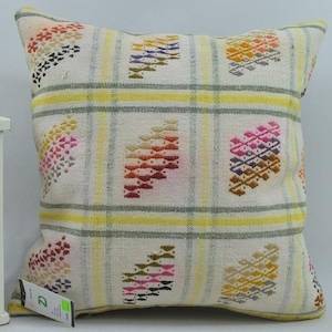 handwoven pillow sofa pillow 18x18 throw kilim pillow decorative pillow home decor boho pillow handmade wool kilim pillow cover code 6530