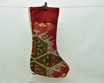 handgemachte Weihnachtssocken Boho Deko Kelim Weihnachtsmann Socken Deko Ornament Socken Weihnachtsstrumpf 11x18 Kamin Code 1258
