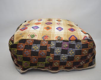 Vintage pouf, Floor pillow Patio decor pillow cover, 24x24 height 8 inches Turkish kilim pouf, Handmade kilim pillow, Garden pouffe code 767