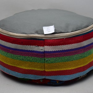 Pet cushion, Anatolian kilim pouf, Moroccan pouf, Ottoman pouffe, Patio decor pouf, 20x20x10 inches Vintage pouf, Garden decor, code 599 image 5