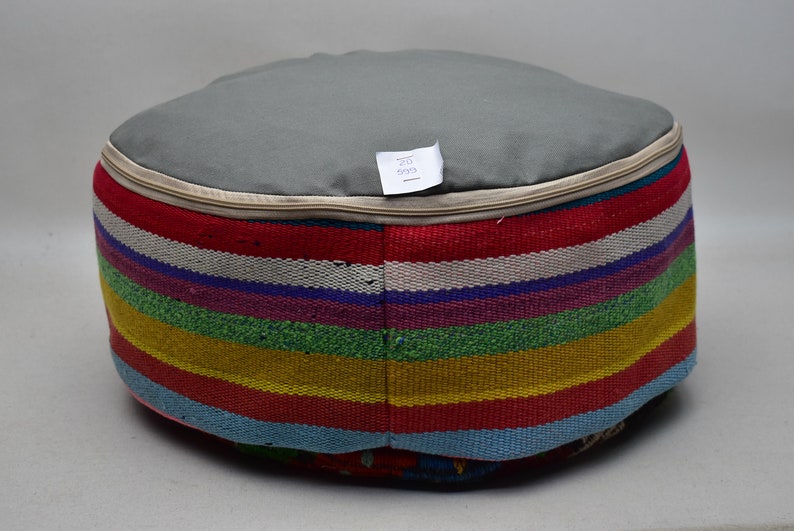 Pet cushion, Anatolian kilim pouf, Moroccan pouf, Ottoman pouffe, Patio decor pouf, 20x20x10 inches Vintage pouf, Garden decor, code 599 image 5