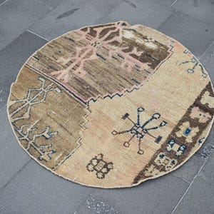 Bohemian Circle rug, Vintage rug, Faded Turkish rug, Frontdoor rug, Round rug, Bathroom rug, Aztec rug, 3.2 x 3.2 Ft Small Area Rug, Zd8215