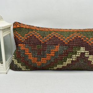 bohemian kilim pillow / lumbar kilim pillow / tribal kilim pillow / home decor pillow / ethnic kilim pillow / 12x24 pillow cover/ code 4669