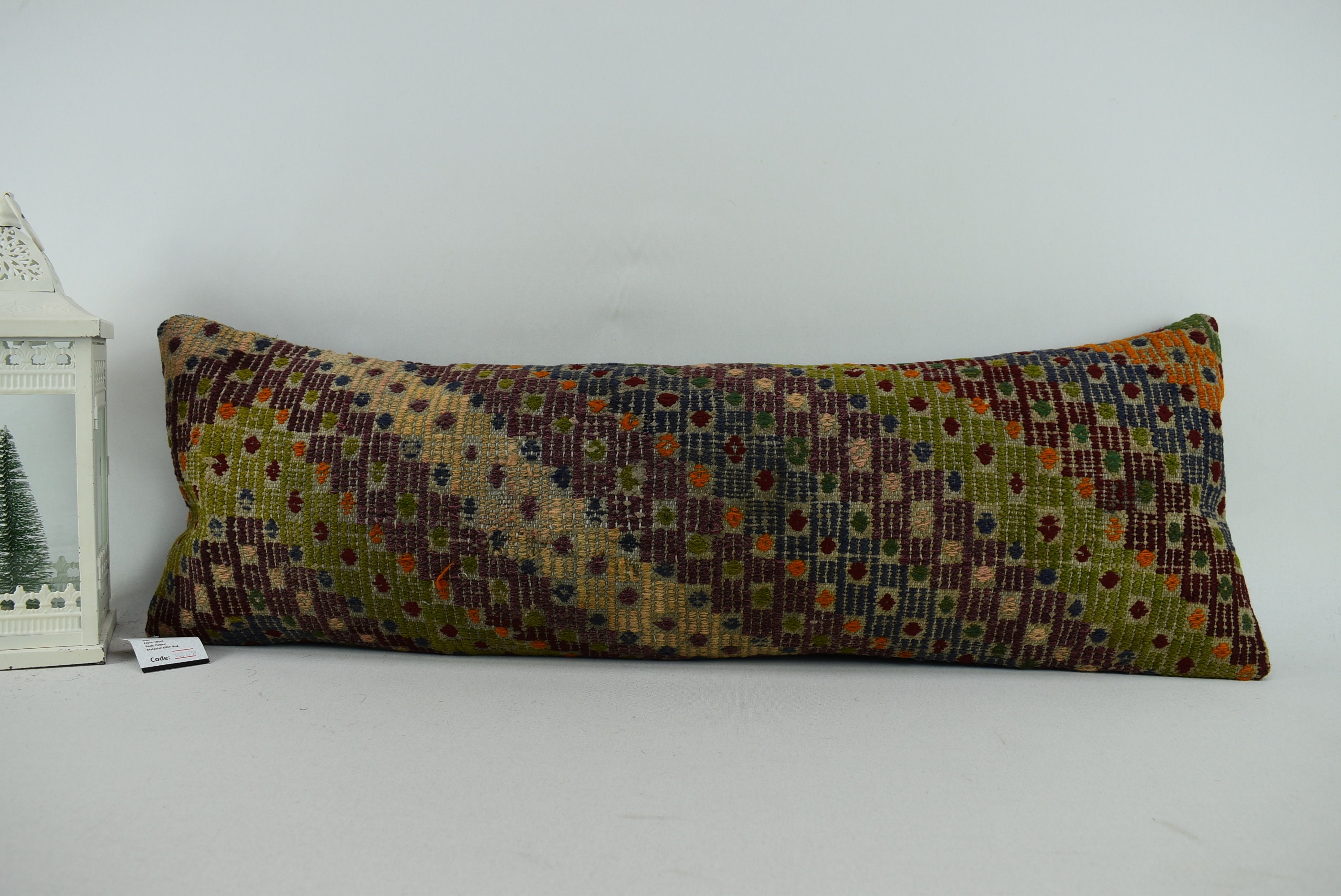 turkish kilim pillow cover / ethnic lumbar pillow / tribal pillow / anatolian pillow / natural wool pillow / 12x36 cushion cover / code 1759