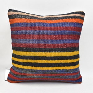 Copertura cuscino kilim anatolico a righe, cuscino in lana organica, cuscino kilim etnico, arredamento rustico, cuscino da tiro, copertura cuscino 14 x 14, codice 2359