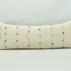 Beige pillow, Natural pillow, Lumbar wool pillow, Boho decor pillow, Handwoven kilim pillow, Turkish sofa pillow, 14x36 Pillow cover
