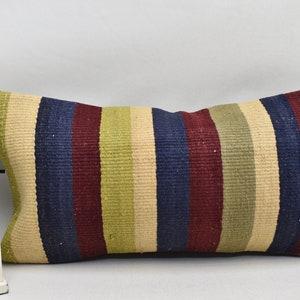 turkish kilim pillow cover / throw pillow / striped pillow / decorative pillow / handmade wool kilim pillow / 10x20 pillow cover / code 2627