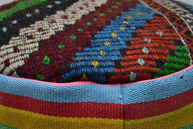 Pet cushion, Anatolian kilim pouf, Moroccan pouf, Ottoman pouffe, Patio decor pouf, 20x20x10 inches Vintage pouf, Garden decor, code 599 image 4