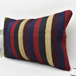 Turkish kilim pillow, Lumbar pillow, Decorative pillow, Handmade wool kilim pillow, Boho Decor pillow, Cushion, 16x24 pillow cover,Code 4029