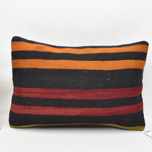 Bio-Kelim-Kissenbezug, Dekoration, Boho-Dekor-Kissen, Anatolisches Kelim-Kissen, Nomaden-Kelim-Kissen, 16x24 cm Kissenbezug, Code 3021